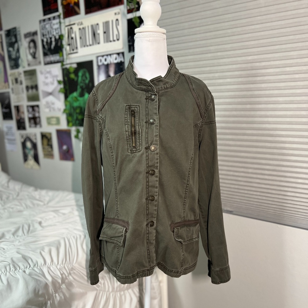 Maurices Utility Jacket Olive Green Military Style Women's XL 100% Cotton Button